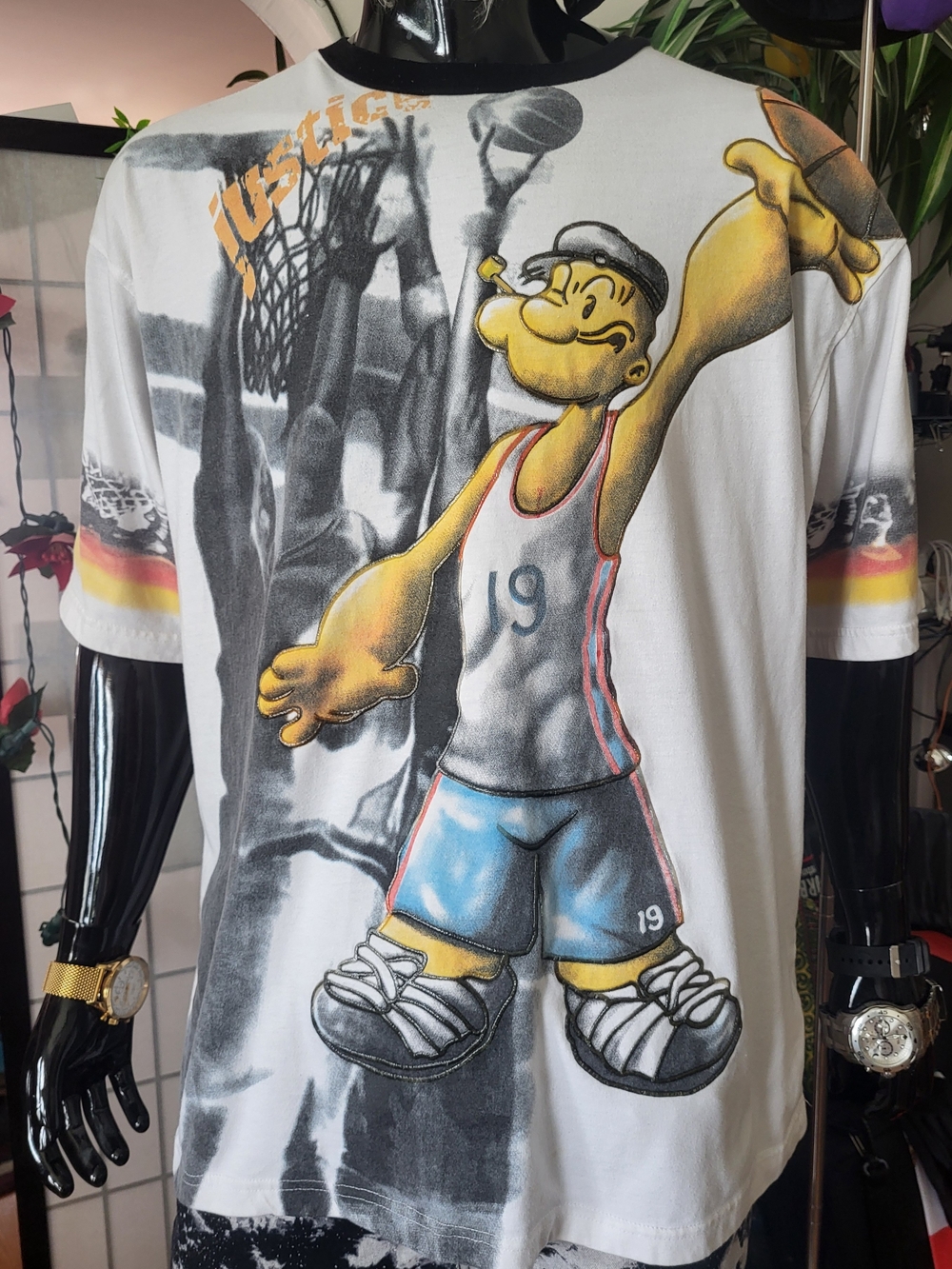 Justice White Short Sleeve Tee with Yellow, Blue, Black Graphic